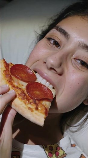 ASMR Sexy Girl Eating Cheesy Pepperoni Pizza in Bed | Satisfying Cheese Pull Mukbang