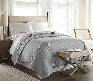 Thermee Micro Flannel Blanket Queen Size Heated Blanket with 10 settings, Programable Heating Blanket, Luxuriously Soft Heated Throw Blanket, Rapid Heating Thermal Blanket, Warm Blanket - Slate Grey