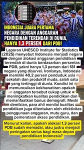 UNESCO: Indonesia Terendah di dunis untuk Anggaran Pendidikan #viral #pendidikanindonesia #unesco