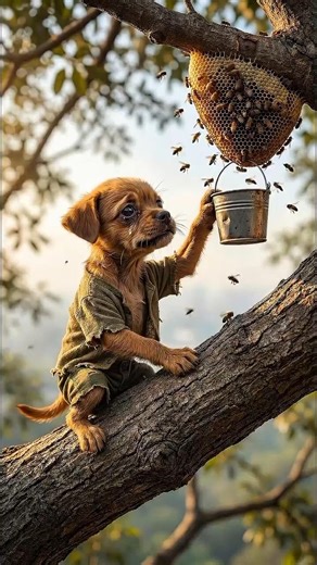 dog wants to collect honey from bee's hive and this happened #shorts #dogshorts