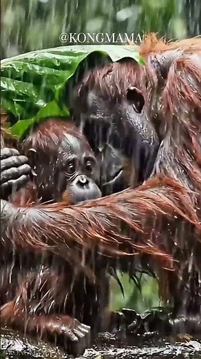Mother's Love in the Rainforest - Orangutan Protects Baby from Storm #orangutans #wildlife