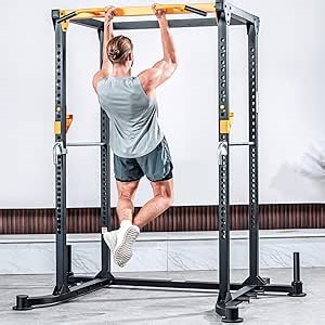 Squat Rack Power Cage, 82" Large Squat Stand Rack 2000lbs Capacity, Stable and Durable Power Rack with Pull-Up Bar, Heavy Duty Adjustable Power Cage with Weight Plate Storage Attachment for Home Gym