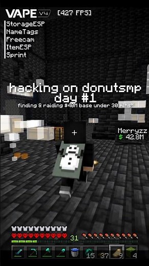 hacking on donutsmp day #1 (raiding richest base) #shorts #donutsmp #drdonut #mcpvp #minecraftmemes