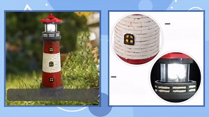 Solar Rotating Lighthouse Outdoor Lantern Garden Decor Resin Street Light - Red