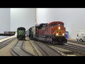 BNSF Double Stacks Meet Coal Train in HO Scale