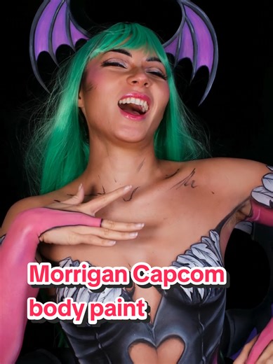 painted myself as Morrigan from Darkstalkers 🤟🏼 #cosplay #bodypaint #morrigan #gaming