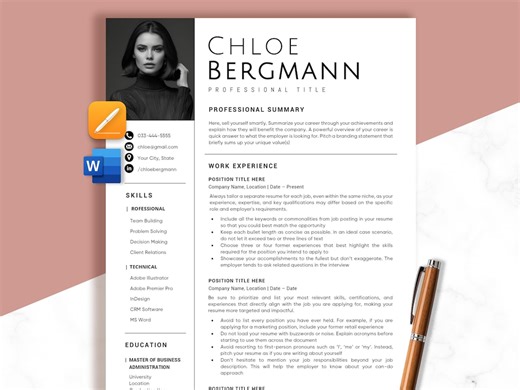 Modèle de CV avec photo, Modèle de CV Word, Modèle de CV Pages pour Mac, Modèle de CV moderne, Modèle de CV professionnel, 1, 2 ou 3 pages, Téléchargement instantané - Etsy France
