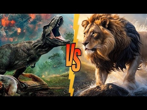 T-Rex vs Lion fight