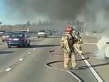Fire crew puts out Tesla that burst into flames on California highway