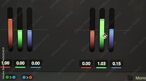 RGB color correction graph on the monitor in post-processing. The telecinema stage in the processing of video or film production. for the colorist, adjust the color