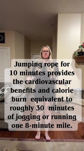 Jumping rope for 10 minutes at a moderate to fast pace provides the cardiovascular benefits and calorie burn equivalent to roughly 30 minutes of jogging or running one 8-minute mile. #jumprope #exercise ##jumpingrooe##burningcalories##gettinghealthy