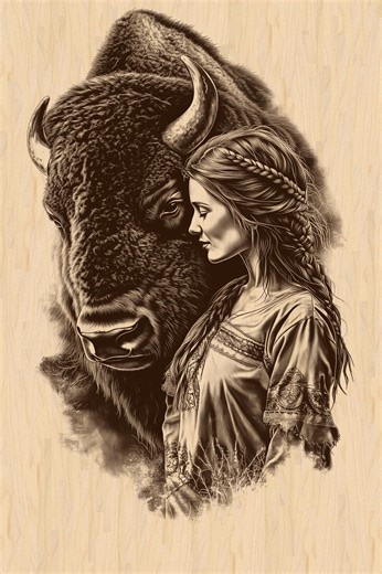 Silver Pack®! Woman & Bison Laser Engraving File PNG, JPEG High Resolution, Native Western Art  Png_svg_pdf_eps(full-color Vector Format) - Etsy Canada