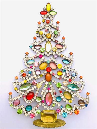 Czech Vintage Rhinestone Christmas Tree Stand: Bohemian Art Deco Glass - Etsy