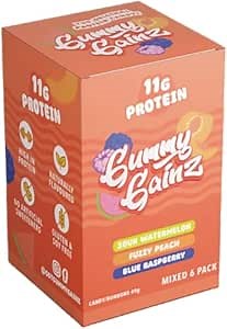 Gummy Gainz Protein Candy Gummies | High Protein Candy | 11g Protein per Serving | Fat Free, Naturally Flavored, No Artificial Sweeteners, Gluten Free, Soy Free | Box of 6 Bags (Assorted - 3 Flavors)