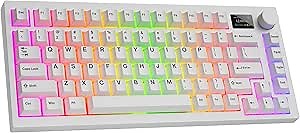 TECWARE Spectre 75% RGB Mechanical Gaming Keyboard | Customizable LCD Screen | Tri-Mode Wireless with Knob | Gasket Mount | South Face 5-Pin Hot-Swappable Sockets | White Candy Red Linear Switch