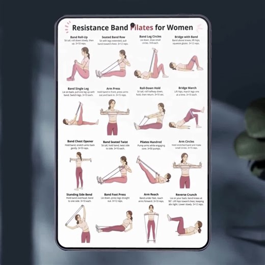 Resistance Band Pilates for Women, Pilates Workout Chart Printable, Home Gym Wall Art, Pilates Exercises Poster, Resistance Band Routine PDF - Etsy