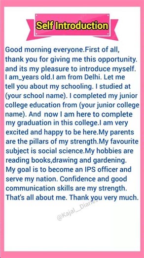 Self Introduction in English #selfintroduction #englishwriting #english