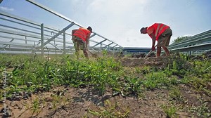 Solar panels installation process. Installing of solar photo voltaic panel system