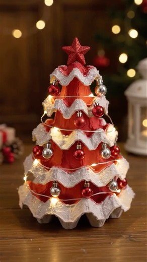 DIY Egg Carton Christmas Tree 🎄 | Easy Recycled Christmas Decor #Shorts