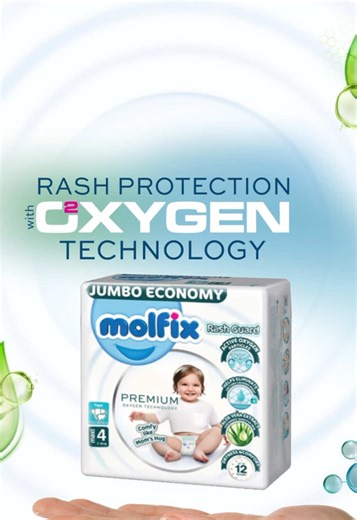Powered by Oxygen Technology for advanced rash protection 💙 Molfix Premium helps eliminate rash factors with Active Oxygen Particles, while Aloe Vera extract supports gentle care for sensitive skin. 👶🏻 #MolfixPremium #RashGuard #OxygenTechnology #ComfyLikeMomsHug #fyp