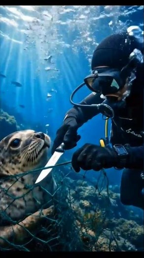 diver"Rescue cube under Beneath the Waves:#rescueanimals #reacueanimal