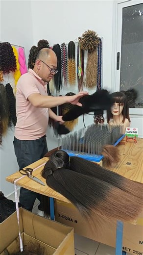 African synthetic wig making, pre-processing: color mixing. Wig making skills. Handmade. (58)