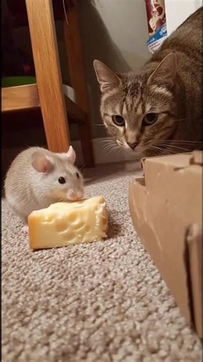 a mouse eating cheese while a cat is watching #snow #doglife ##annimal #music #gameplayer #lifeisbut
