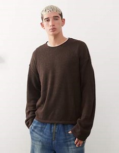 COLLUSION slouchy oversized fine knit sweater in brown  | ASOS