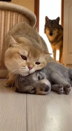 Cat and Wolf Meet for the First Time | Unexpected Bond #Cats #Wolves #Wildlife