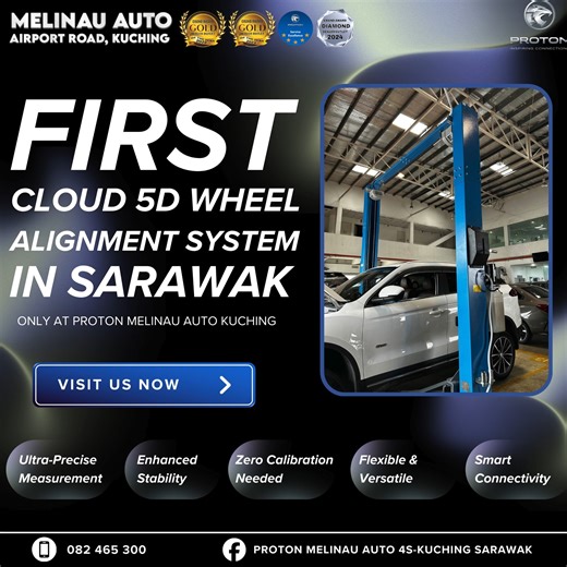 Sarawak’s 𝐅𝐈𝐑𝐒𝐓 Cloud 5D Wheel Alignment System is Here!🔧✨ Only at Proton Melinau Auto Kuching! Experience ultra-precise, stable, and smart wheel alignment powered by advanced 5D technology — faster, more accurate, and calibration-free. ✅ Ultra-Precise Measurement ✅ Enhanced Stability ✅ Zero Calibration Needed ✅ Flexible for All Vehicle Sizes ✅ Smart WiFi Connectivity Enjoy smoother handling, better fuel efficiency, and longer tire life. 📍 Proton Melinau Auto Kuching, Airport Road 📞 082-
