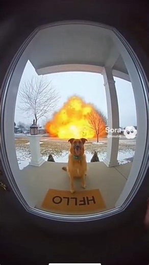 Dog shows up on a porch #ai #funny #explosion