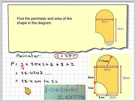The perimeter and area of a compound shape using circles