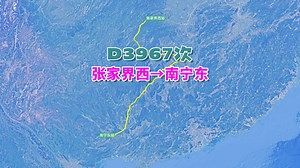 D3967次列车（张家界西→南宁东），全程1274公里，历时7小时17分
