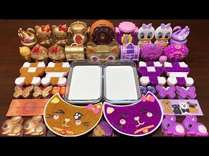 SPECIAL GOLD VS PURPLE CAT - Mixing Random Things Into GLOSSY Slime ! Satisfying Slime Videos #1576