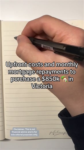 Michael Rusli | Mortgage & Budgeting 🏡💰 on Instagram: "wha are the upfront costs and monthly mortgage repayments to afford a $850,000 property in Victoria? In this example, we’re using a 10% deposit to purchase, meaning this property can be used for either an investment or a home to live in. To understand the home buying or investing journey today, head to my website to learn more about how much you can borrow and be connected with one of my brokers for free. Disclaimer: This video is for info