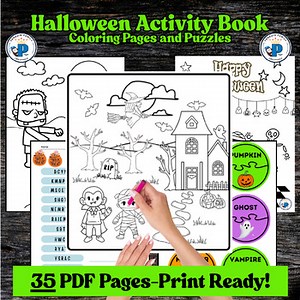 Halloween Activity Book: 35 Pages, PDF Ready, Coloring and Puzzles