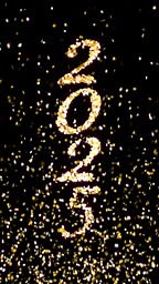 Inflatable numbers 2024 explode and the text 2025 appears from the...