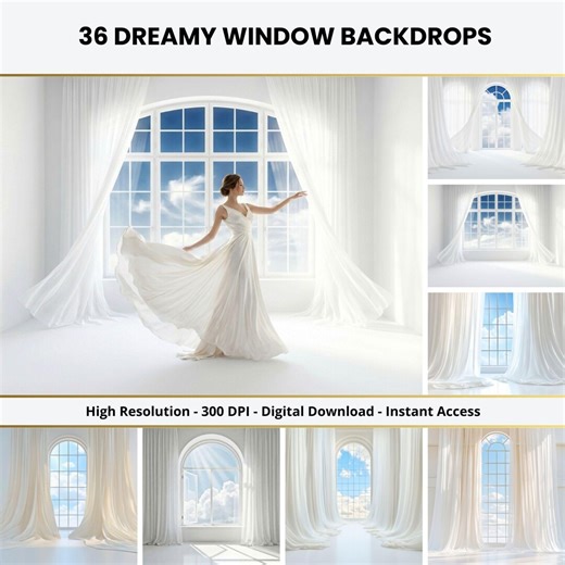 36 Dreamy White Window Digital Backdrops - Curtain Backdrops, High-resolution Sky View Backgrounds for Portraits and Maternity Photography - Etsy
