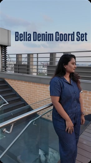 Merita Clothing | Curated for Women who own their shine ✨ on Instagram: "A unique style in Merita’s wardrobe - Denim crop shirt and trouser coord set!! Shirt: - Crop length - Half Sleeve - Front button closure - Notch Lapel Collar Trousers: - High waist - Full length - Flared Fit - Center Button and Zip closure - Elasticated Back - Belt buckles - Two functional large pockets Care Instructions: • Machine wash with mild detergent • Do not bleach • Dry in shade • Low-heat iron on reverse Order now