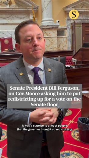 Maryland Senate President Bill Ferguson, a Baltimore City Democrat, speaks after Gov. Wes Moore pressured him during the governor’s State of the State address to put redistricting up for a vote on the Senate floor. https://bit.ly/4qAwno5 🎥: Katharine Wilson, Baltimore Sun | The Baltimore Sun