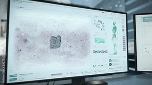 Using Innovative Microscope Software Interface For Infectious Microbes Analysis. Microbe Analysis In Microscope Biotechnology Research System. Microbe Analysis By High Tech Laboratory Microscope