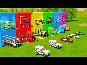 TRANSPORTING FIRE ENGINE, POLICE VEHICLES, EXCAVATOR, MIXER TRUCK, BACKHOE LOADER TO GARAGE! | FS22