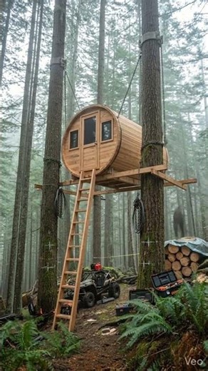 I Built a Secret Treehouse Cabin Between Giant Trees | Full Build