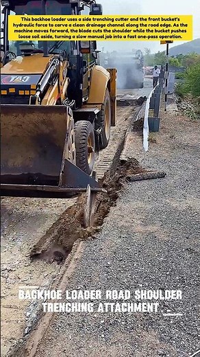 Backhoe Loader Cuts a Perfect Roadside Drain in One Pass Fast Job #RoadWork #HeavyEquipment #Shorts
