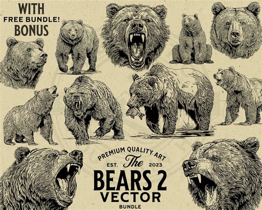 Grizzly Bear Vector Illustration Bundle, Commercial Use (digital Download) - Etsy Canada
