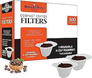 300 Paper Coffee Single-Use Filters for for Keurig Brewers and Compatible with K-Cup Pods 1.0 & 2.0 Models, White Compact Design