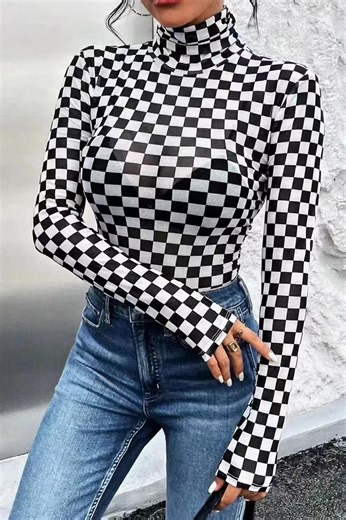 Checkered Turtleneck Long Sleeve Bodysuit Clean, cozy, and perfect for effortless layering — this checkered turtleneck bodysuit pairs seamlessly with jeans, skirts, or trousers for everyday style that feels pulled together. Find it on BikiniYes.com by searching “Checkered Turtleneck Long Sleeve Bodysuit”. 30-day returns available #BikiniYes #TurtleneckBodysuit #EverydayStyle #FallFashion #chiclook