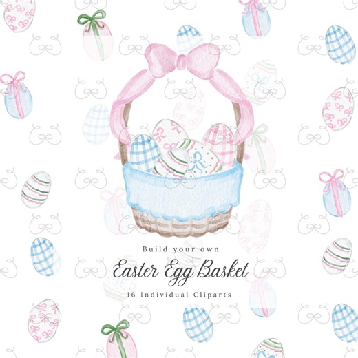 Watercolor Easter Egg Basket, Grandmillenial Easter Egg Clipart Pack, Build Your Own Easter Basket Clip Art Bundle, Spring Clipart - Etsy