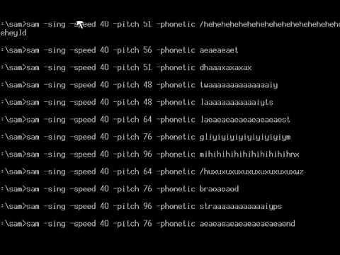 1-bit text to speech US National Anthem (sung). SAM (Software Automatic Mouth)