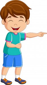 Vector illustration of Cartoon boy laughing out loudly and pointing